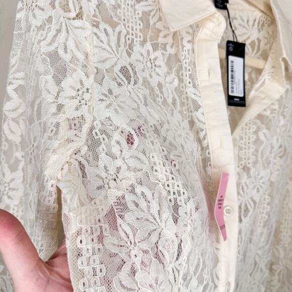 NWT Pretty Little Thing Cream Lace Fitted Bell Sleeve Button Down Shirt Blouse 8 - Picture 5 of 13